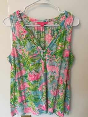 Lilly Pulitzer Pink & Blue Flamingo Print Sleeveless Tank